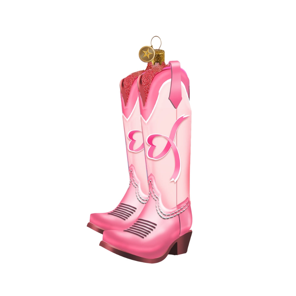 Breast Cancer Awareness Cowgirl Boots 2026 Edition Texan Christmas Ornament