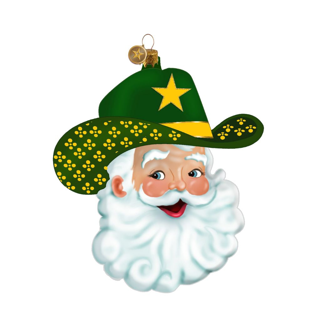 Game Day Green & Gold Cowboy Santa 2026 Edition Texan Christmas Ornament