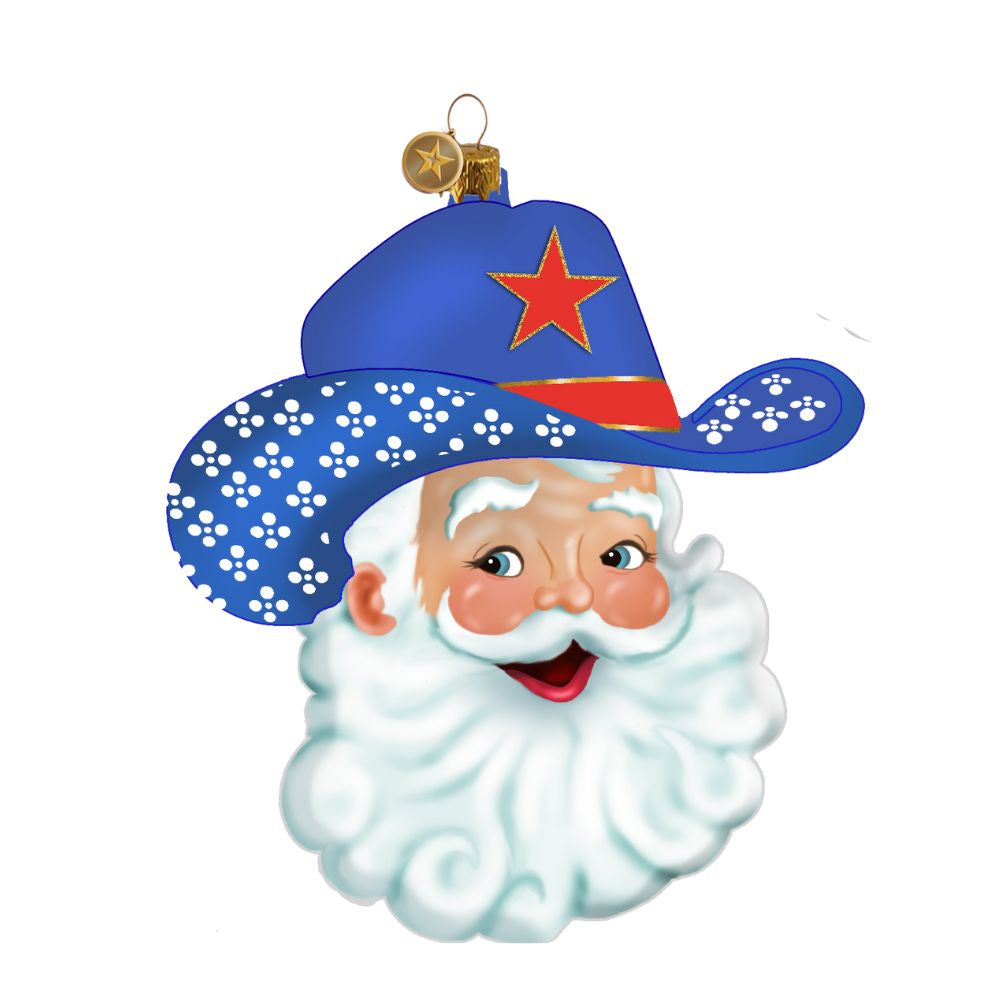 Game Day Blue & Red Cowboy Santa 2026 Edition Texan Christmas Ornament