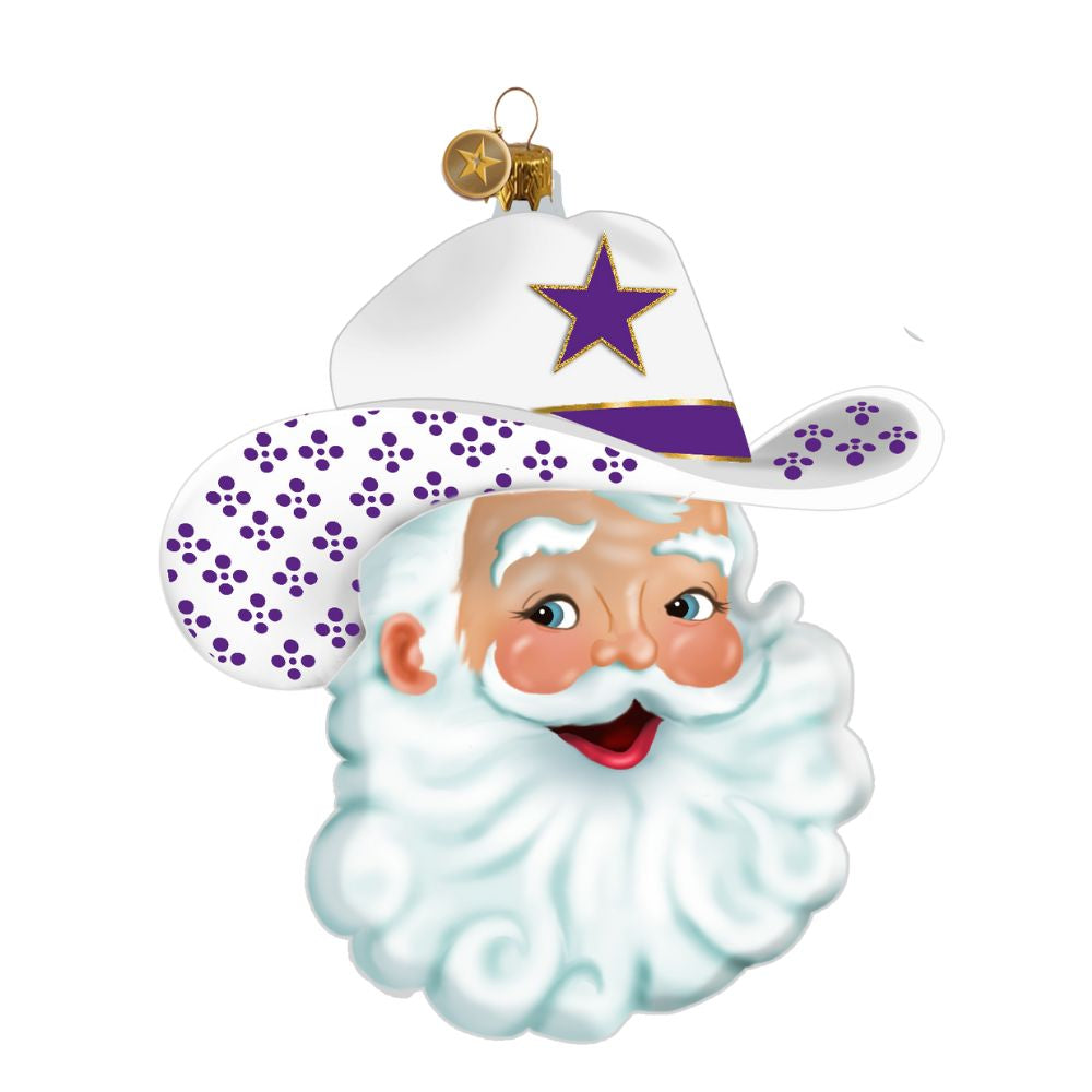 Game Day Purple Cowboy Santa 2026 Edition Texan Christmas Ornament