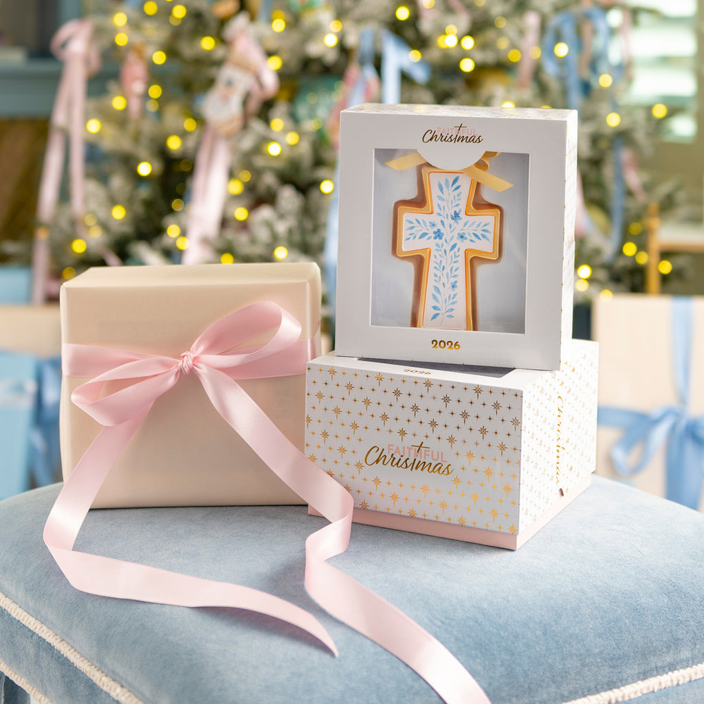 2026 Floral Cross Blown Glass Christmas Ornament | Christian Collectible