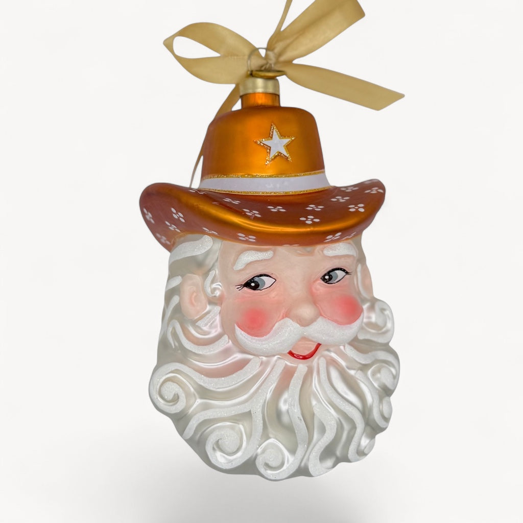 Burnt Orange Texas Cowboy Santa Blown Glass Christmas Ornament | Texan Christmas 2026 Edition