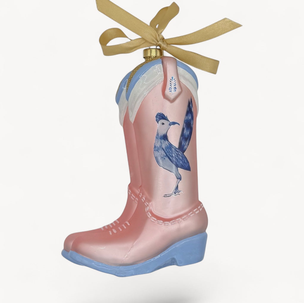 Pink Cowboy Boots & Roadrunner Texas Christmas Ornament | Texan Christmas 2026 Edition