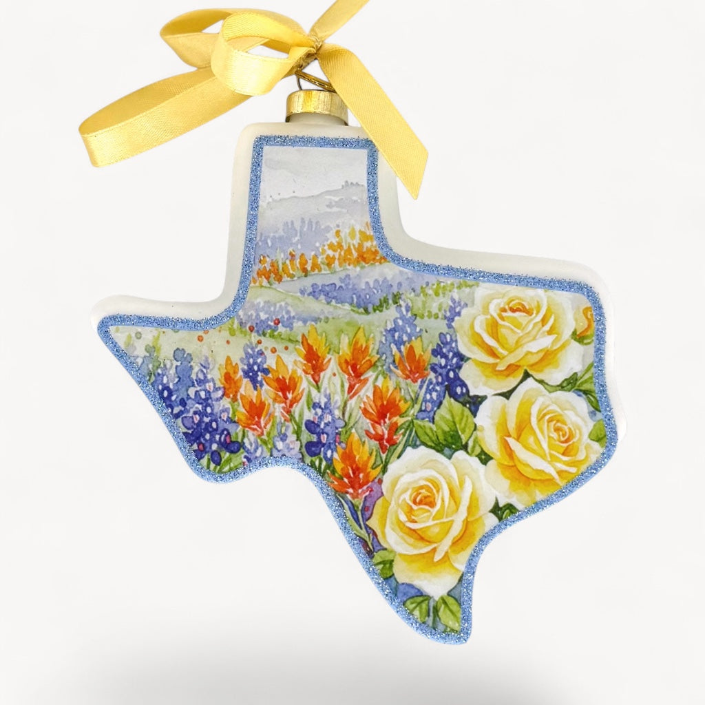State of Texas Wildflowers Blown Glass Ornament  | Texan Christmas 2026 Edition